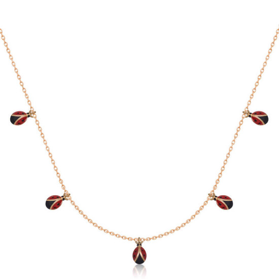 Gümüş Rose Uğur Böceği Şans Kadın Kolye