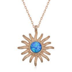 ​Gümüş Rose Mavi Opal Taşlı Güneş Kadın Kolye