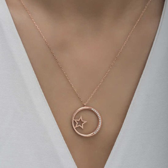 Gümüş Rose Yıldız Detaylı Halka Kadın Kolye Gümüş Rose Yıldız Detaylı Halka Kadın Kolye