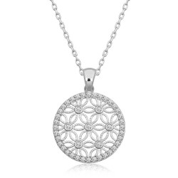 Gümüş Beyaz Taşlı Yaşam Çiçeği Kadın Kolye