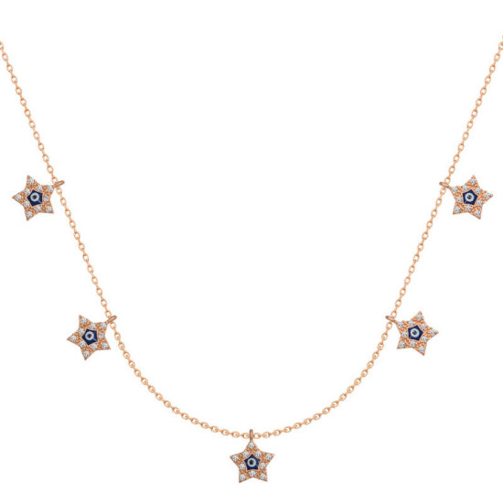 Gümüş Rose Yıldız Nazarlı Şans Kadın Kolye