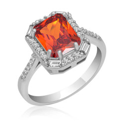 Gümüş Kırmızı Taşlı Baget Kare Kadın Yüzük Gümüş Kırmızı Taşlı Baget Kare Kadın Yüzük