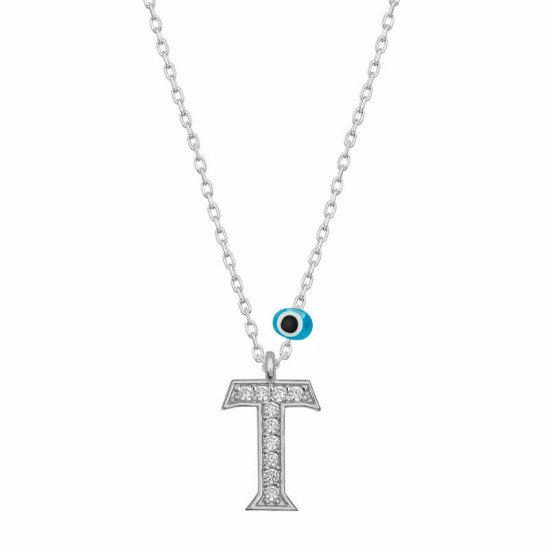 Gümüş Nazar Rodyum T Harfi Kadın Kolye Gümüş Nazar Rodyum T Harfi Kadın Kolye