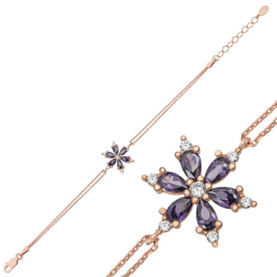 Gümüş Rose Mor Lotus Çiçeği Kadın Bileklik Gümüş Rose Mor Lotus Çiçeği Kadın Bileklik