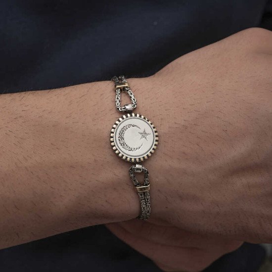 Gümüş Ay Yıldız Erkek Bileklik Gümüş Ay Yıldız Erkek Bileklik