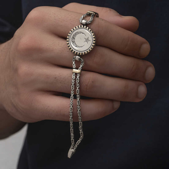 Gümüş Ay Yıldız Erkek Bileklik Gümüş Ay Yıldız Erkek Bileklik