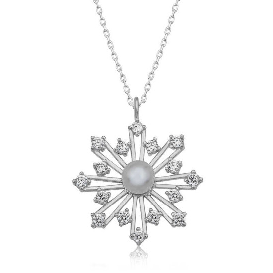 Gümüş İncili Kar Tanesi Kadın Kolye Gümüş İncili Kar Tanesi Kadın Kolye
