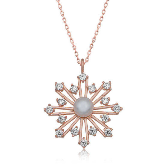 Gümüş Rose İncili Kar Tanesi Kadın Kolye Gümüş Rose İncili Kar Tanesi Kadın Kolye