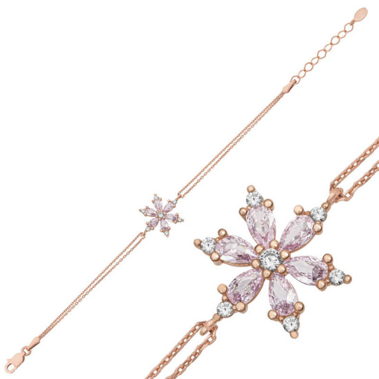 Gümüş Rose Pembe Lotus Çiçeği Kadın Bileklik Gümüş Rose Pembe Lotus Çiçeği Kadın Bileklik