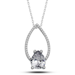 Gümüş Beyaz Taşlı Damla Kadın Kolye