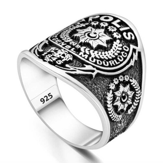 Gümüş Polis Armalı Türk Desenli Erkek Yüzük Gümüş Polis Armalı Türk Desenli Erkek Yüzük