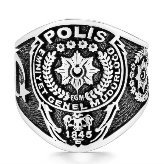 Gümüş Polis Armalı Türk Desenli Erkek Yüzük Gümüş Polis Armalı Türk Desenli Erkek Yüzük
