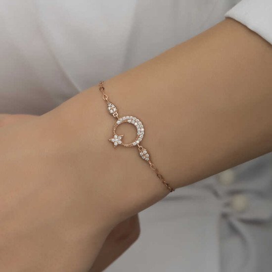 Gümüş Rose Ay Yıldız Kadın Bileklik Gümüş Rose Ay Yıldız Kadın Bileklik
