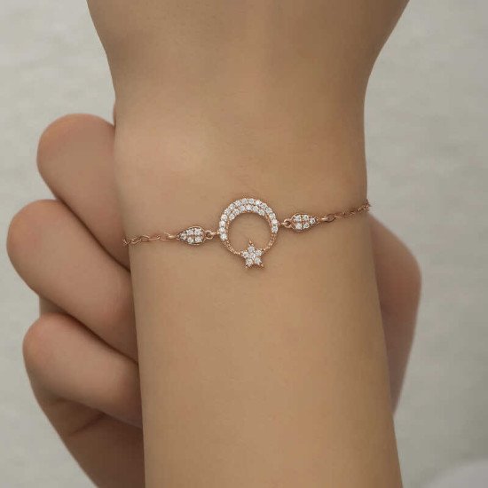 Gümüş Rose Ay Yıldız Kadın Bileklik Gümüş Rose Ay Yıldız Kadın Bileklik