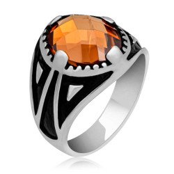 Gümüş Turuncu Zirkon Taşlı Çocuk Erkek Yüzük Gümüş Turuncu Zirkon Taşlı Çocuk Erkek Yüzük