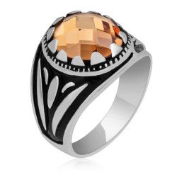 Gümüş Turuncu Zirkon Taşlı Çocuk Erkek Yüzük Gümüş Turuncu Zirkon Taşlı Çocuk Erkek Yüzük