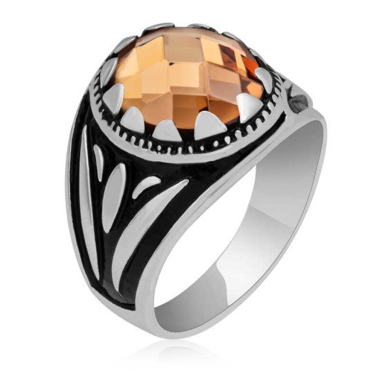 Gümüş Turuncu Zirkon Taşlı Çocuk Erkek Yüzük Gümüş Turuncu Zirkon Taşlı Çocuk Erkek Yüzük