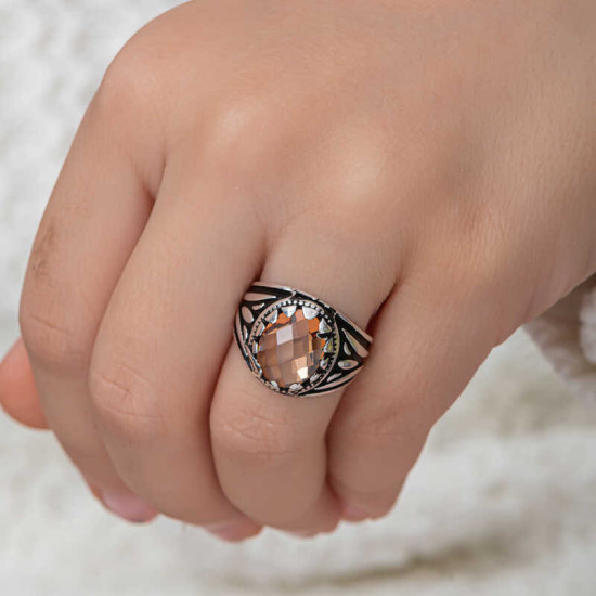 Gümüş Turuncu Zirkon Taşlı Çocuk Erkek Yüzük Gümüş Turuncu Zirkon Taşlı Çocuk Erkek Yüzük