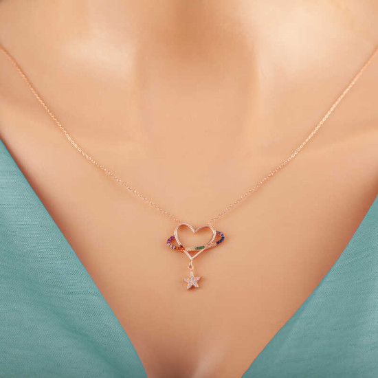 Gümüş Rose Kalp Yıldız Kadın Kolye Gümüş Rose Kalp Yıldız Kadın Kolye