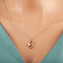 Gümüş Rose Renkli Taşlı Çiçekli Kadın Kolye