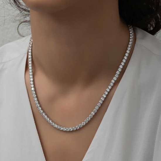 Gümüş 3 mm Beyaz Taşlı Su Yolu Kadın Kolye Gümüş 3 mm Beyaz Taşlı Su Yolu Kadın Kolye