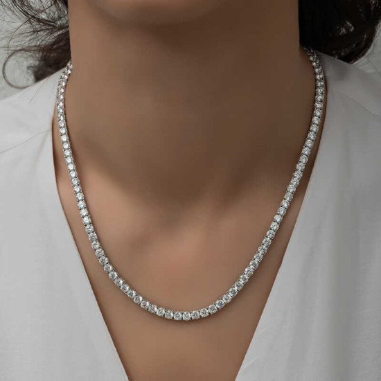 Gümüş 3 mm Beyaz Taşlı Su Yolu Kadın Kolye Gümüş 3 mm Beyaz Taşlı Su Yolu Kadın Kolye
