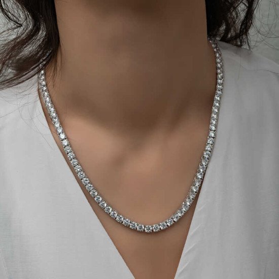 Gümüş 3 mm Beyaz Taşlı Su Yolu Kadın Kolye Gümüş 3 mm Beyaz Taşlı Su Yolu Kadın Kolye