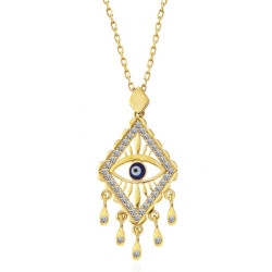 Gümüş Gold Nazarlı Göz Kadın Kolye
