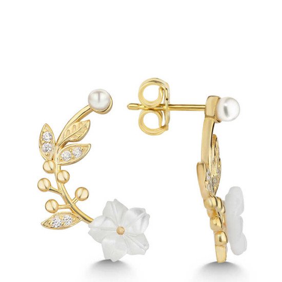 Gümüş Gold Sedef Çiçek Çivili Kadın Küpe Gümüş Gold Sedef Çiçek Çivili Kadın Küpe