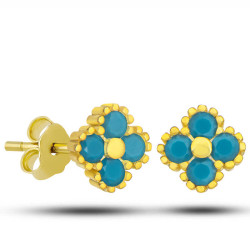 Gümüş Gold Yonca Çivili Turkuaz Taşlı Çocuk Küpe Gümüş Gold Yonca Çivili Turkuaz Taşlı Çocuk Küpe