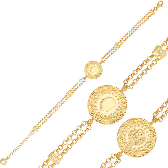 Gümüş Çeyrek Altın Kaplama Kadın Bileklik Gümüş Çeyrek Altın Kaplama Kadın Bileklik