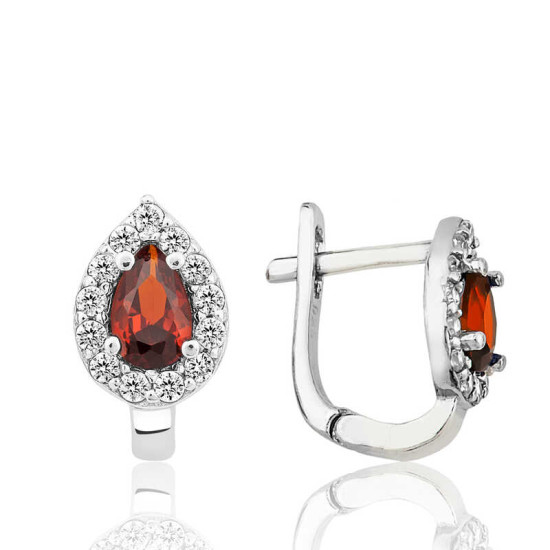 Gümüş Kırmızı Taşlı Damla J Kadın Küpe Gümüş Kırmızı Taşlı Damla J Kadın Küpe