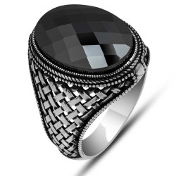 Gümüş Siyah Zirkon Taşlı Oval Erkek Yüzük Gümüş Siyah Zirkon Taşlı Oval Erkek Yüzük