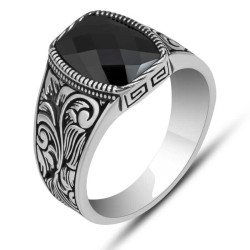 Gümüş Siyah Zirkon Taşlı Oval Erkek Yüzük Gümüş Siyah Zirkon Taşlı Oval Erkek Yüzük