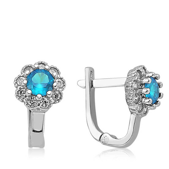 Gümüş Turkuaz Çiçek Desenli Yuvarlak J Kadın Küpe Gümüş Turkuaz Çiçek Desenli Yuvarlak J Kadın Küpe