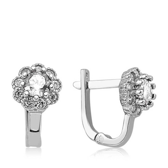 Gümüş Beyaz Çiçek Desenli Yuvarlak J Kadın Küpe Gümüş Beyaz Çiçek Desenli Yuvarlak J Kadın Küpe