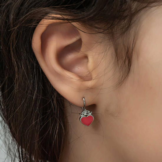 Gümüş Kırmızı Kalp Sallantılı Çocuk Küpe Gümüş Kırmızı Kalp Sallantılı Çocuk Küpe