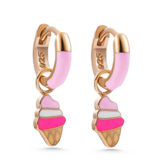 Gümüş Rose Renkli Dondurma Sallantlı Çocuk Küpe Gümüş Rose Renkli Dondurma Sallantlı Çocuk Küpe