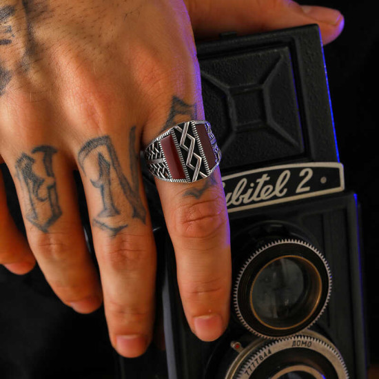 Gümüş Desenli Erkek Yüzük Gümüş Desenli Erkek Yüzük