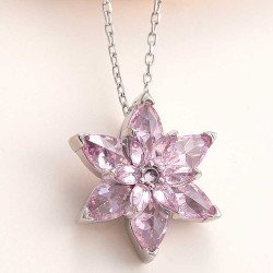 Gümüş Pembe Lotus Çiçeği Kolye