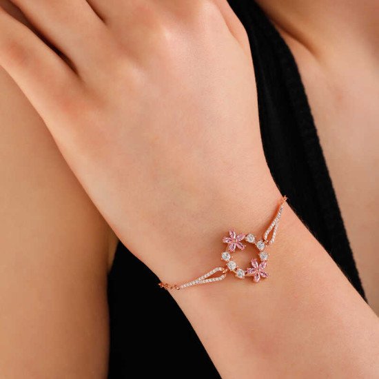 Gümüş Rose Pembe Çiçek Kadın Bileklik Gümüş Rose Pembe Çiçek Kadın Bileklik