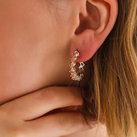 Gümüş Kahverengi Taşlı Damla Çivili Kadın Küpe Gümüş Kahverengi Taşlı Damla Çivili Kadın Küpe