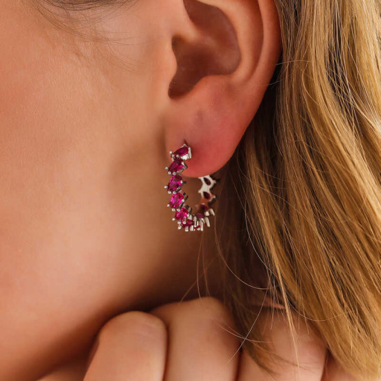 Gümüş Pembe Taşlı Damla Çivili Kadın Küpe Gümüş Pembe Taşlı Damla Çivili Kadın Küpe