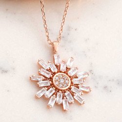 Gümüş Rose Baget Taşlı Kar Tanesi Kadın Kolye