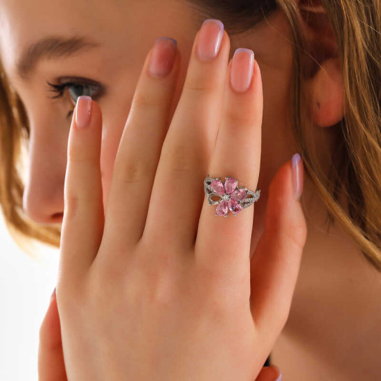 Gümüş Pembe Sevgi Çiçeği Kadın Yüzük Gümüş Pembe Sevgi Çiçeği Kadın Yüzük