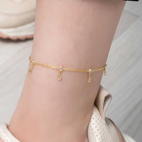 Gümüş Gold Damla Zirkon Taşlı Halhal Gümüş Gold Damla Zirkon Taşlı Halhal