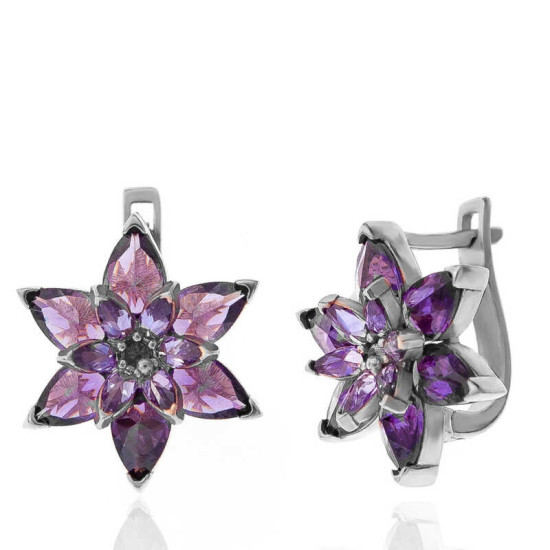 Gümüş Mor Lotus Çiçeği Kadın Küpe Gümüş Mor Lotus Çiçeği Kadın Küpe