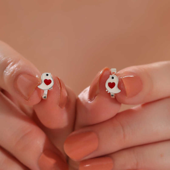 Gümüş Kalpli Kuş Çocuk Küpesi Gümüş Kalpli Kuş Çocuk Küpesi