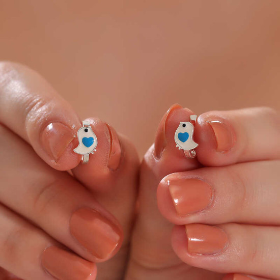 Gümüş Kalpli Kuş Çocuk Küpesi Gümüş Kalpli Kuş Çocuk Küpesi