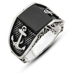 Gümüş Oniks Taşlı Tuğra Erkek Yüzük Gümüş Oniks Taşlı Tuğra Erkek Yüzük